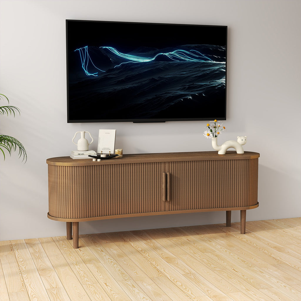 TV Stand MDF Mid Century Modern Media Console Table Entertainment Center with Storage Handle Door for Living Room Office Walnut