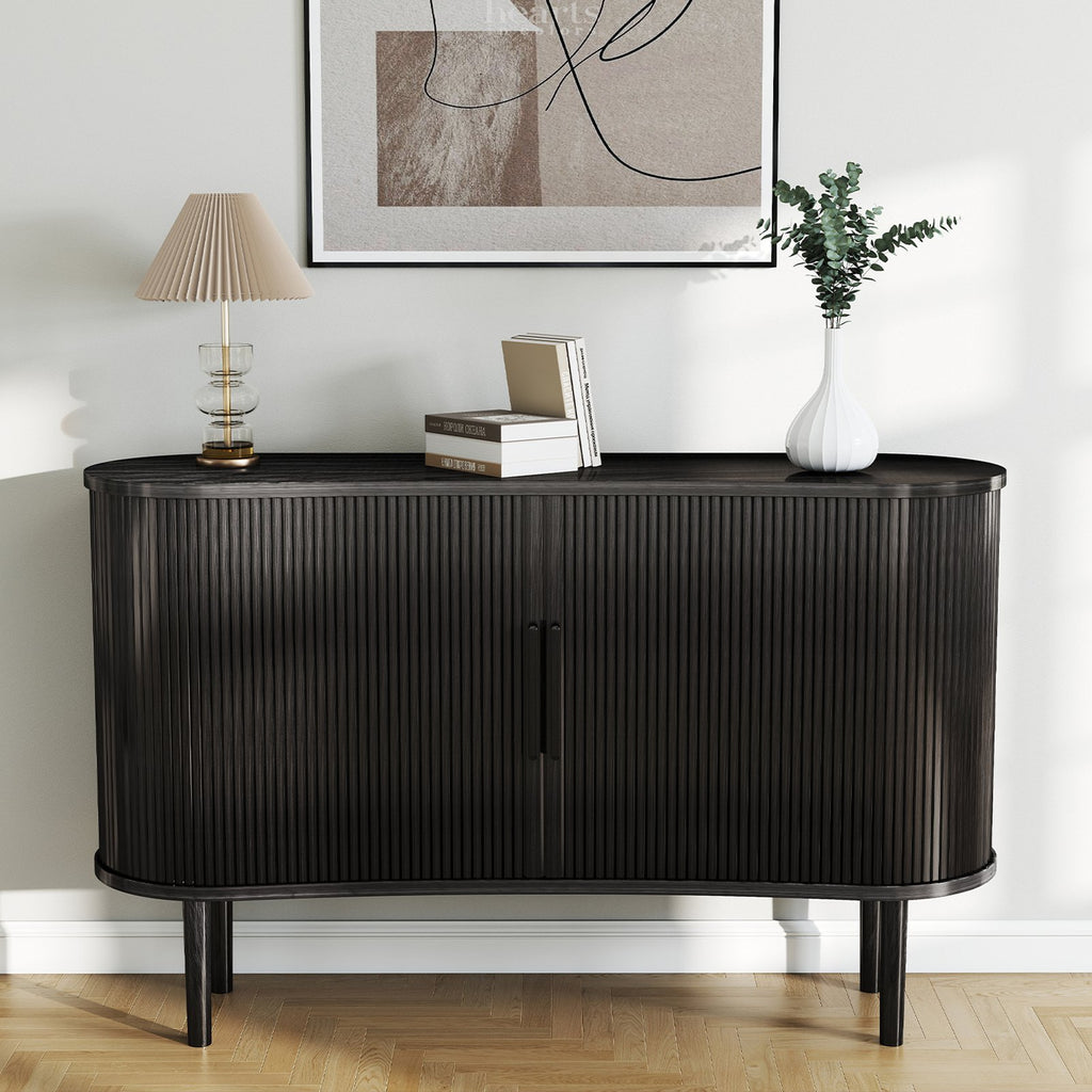 Storage Sideboard 1.4M Long Curved MDF Modern Buffet Cabinet with Doors for Kitchen Living Room Bedroom Black