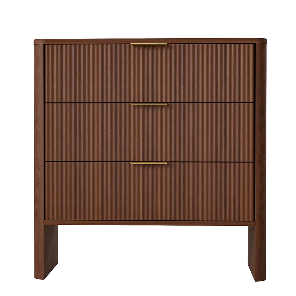 Wooden Cabinet with 3 Drawers Wavy Pattern Modern Bedside Cupboard Dressing Table for Bedroom 78CM Long Walnut Color
