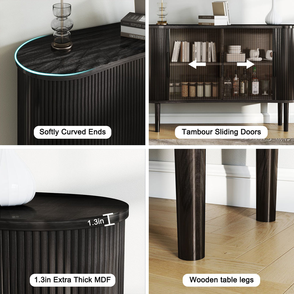 Storage Sideboard 1.4M Long Curved MDF Modern Buffet Cabinet with Doors for Kitchen Living Room Bedroom Black