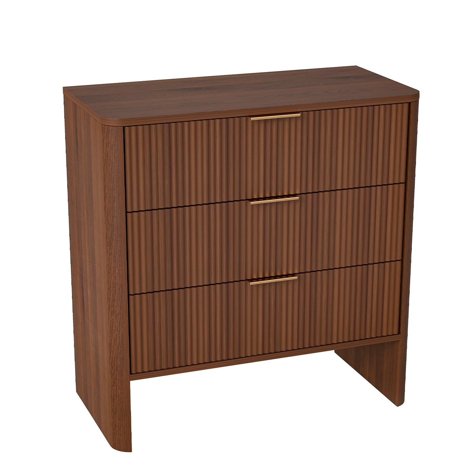 Wooden Cabinet with 3 Drawers Wavy Pattern Modern Bedside Cupboard Dressing Table for Bedroom 78CM Long Walnut Color