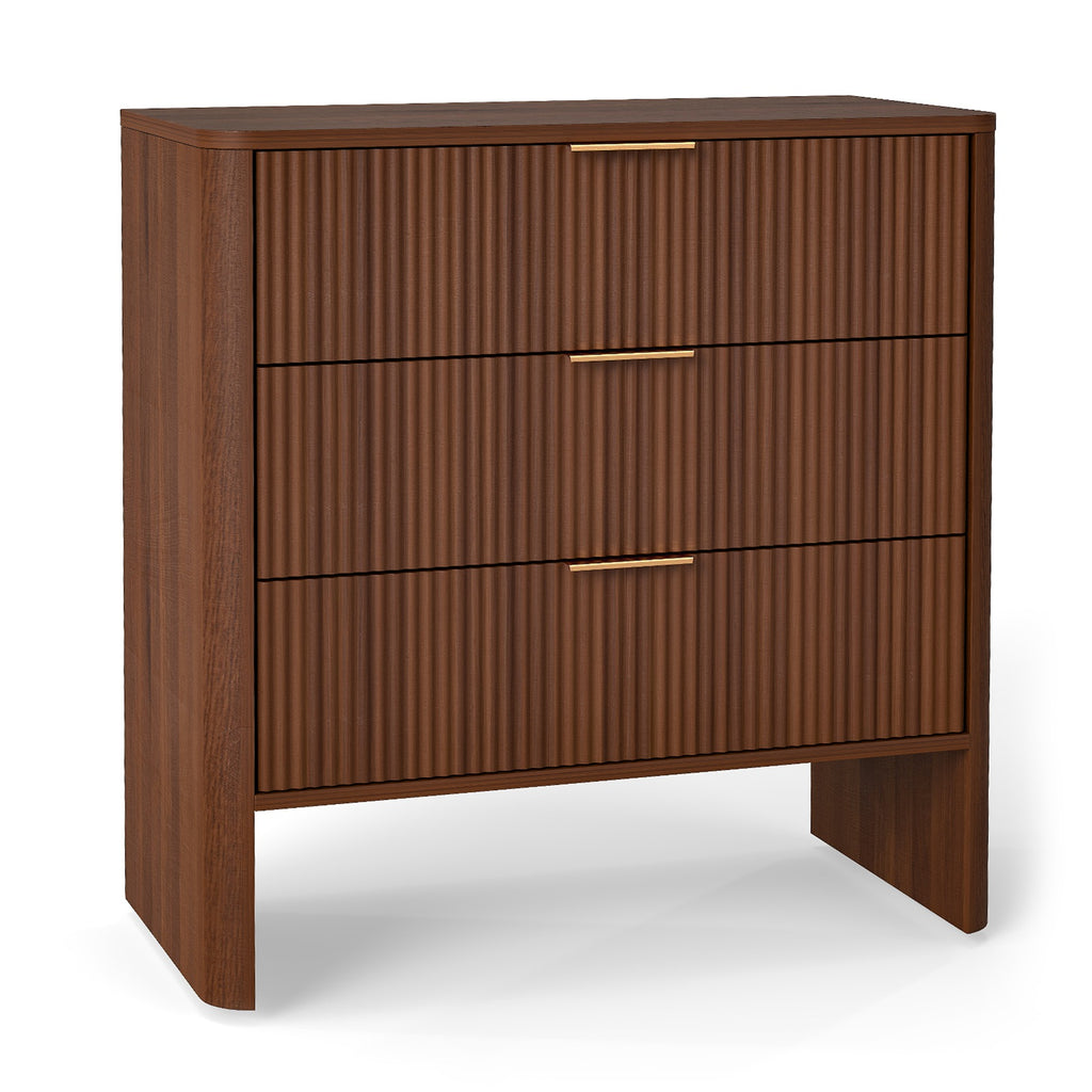 Wooden Cabinet with 3 Drawers Wavy Pattern Modern Bedside Cupboard Dressing Table for Bedroom 78CM Long Walnut Color
