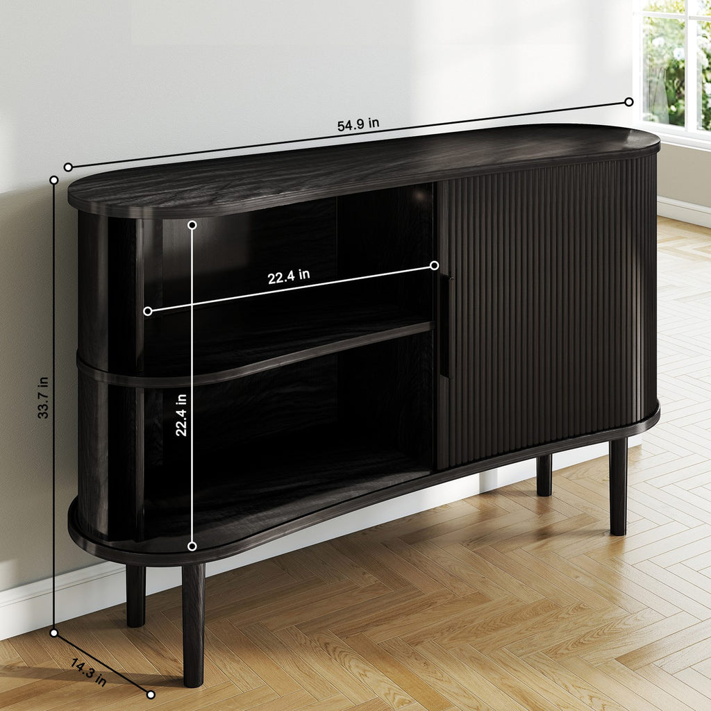 Storage Sideboard 1.4M Long Curved MDF Modern Buffet Cabinet with Doors for Kitchen Living Room Bedroom Black