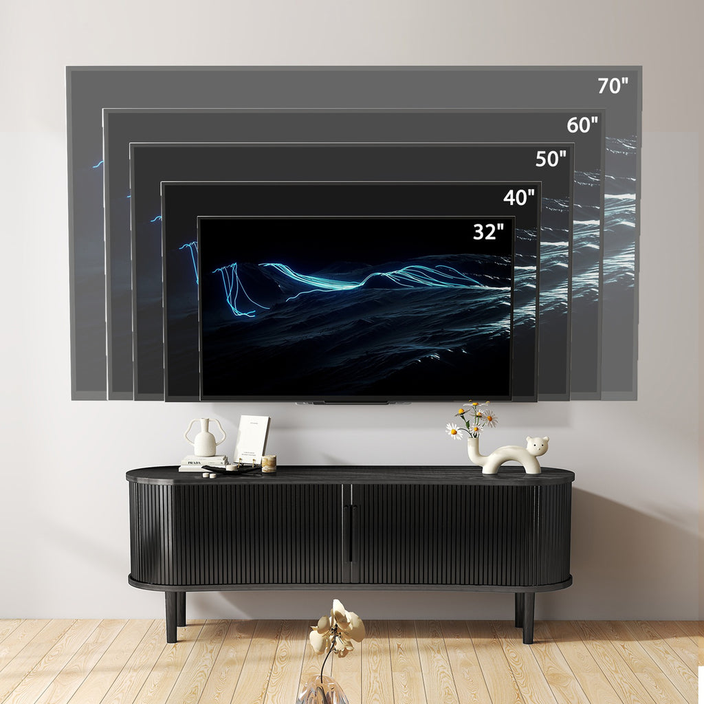 TV Stand MDF Mid Century Modern Media Console Table Entertainment Center with Storage Handle Door for Living Room Office Black