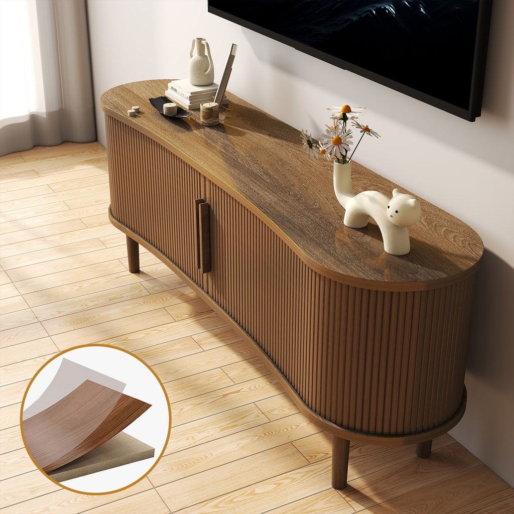 TV Stand MDF Mid Century Modern Media Console Table Entertainment Center with Storage Handle Door for Living Room Office Walnut