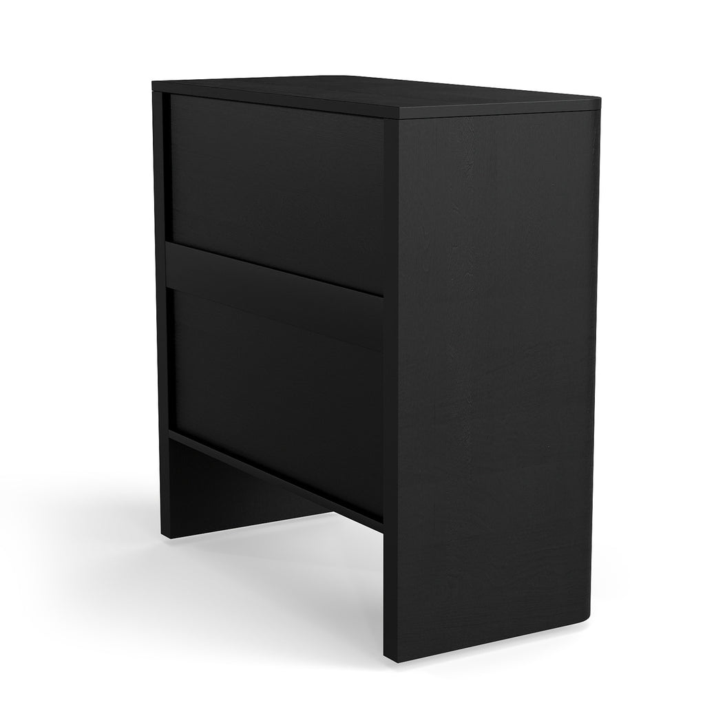 Wooden Cabinet with 3 Drawers Wavy Pattern Modern Bedside Cupboard Dressing Table for Bedroom 78CM Long Black Color
