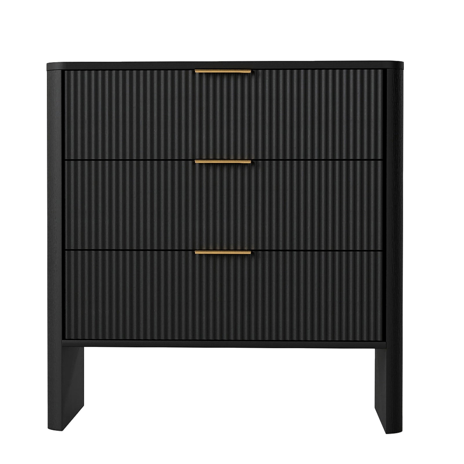 Wooden Cabinet with 3 Drawers Wavy Pattern Modern Bedside Cupboard Dressing Table for Bedroom 78CM Long Black Color