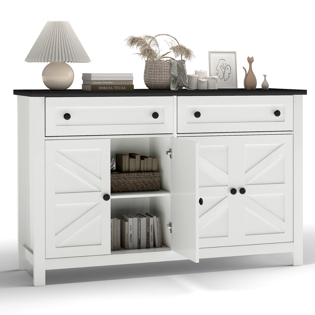 55.1in Sideboard Buffet Cabinet Kitchen Storage Sideboard with Drawers Doors Modern Farmhouse Coffee Bar Cabinet for Dining Room Living Room White