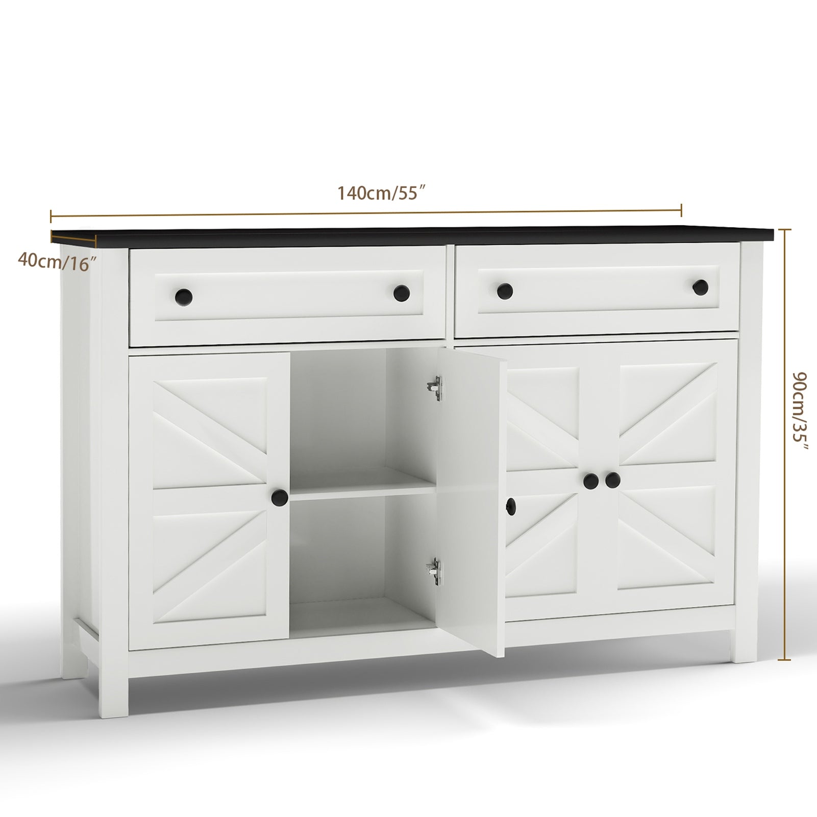 55.1in Sideboard Buffet Cabinet Kitchen Storage Sideboard with Drawers Doors Modern Farmhouse Coffee Bar Cabinet for Dining Room Living Room White