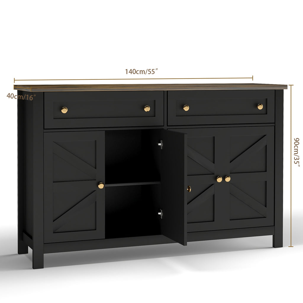 55.1in Sideboard Buffet Cabinet Kitchen Storage Sideboard with Drawers Doors Modern Farmhouse Coffee Bar Cabinet for Dining Room Living Room Black