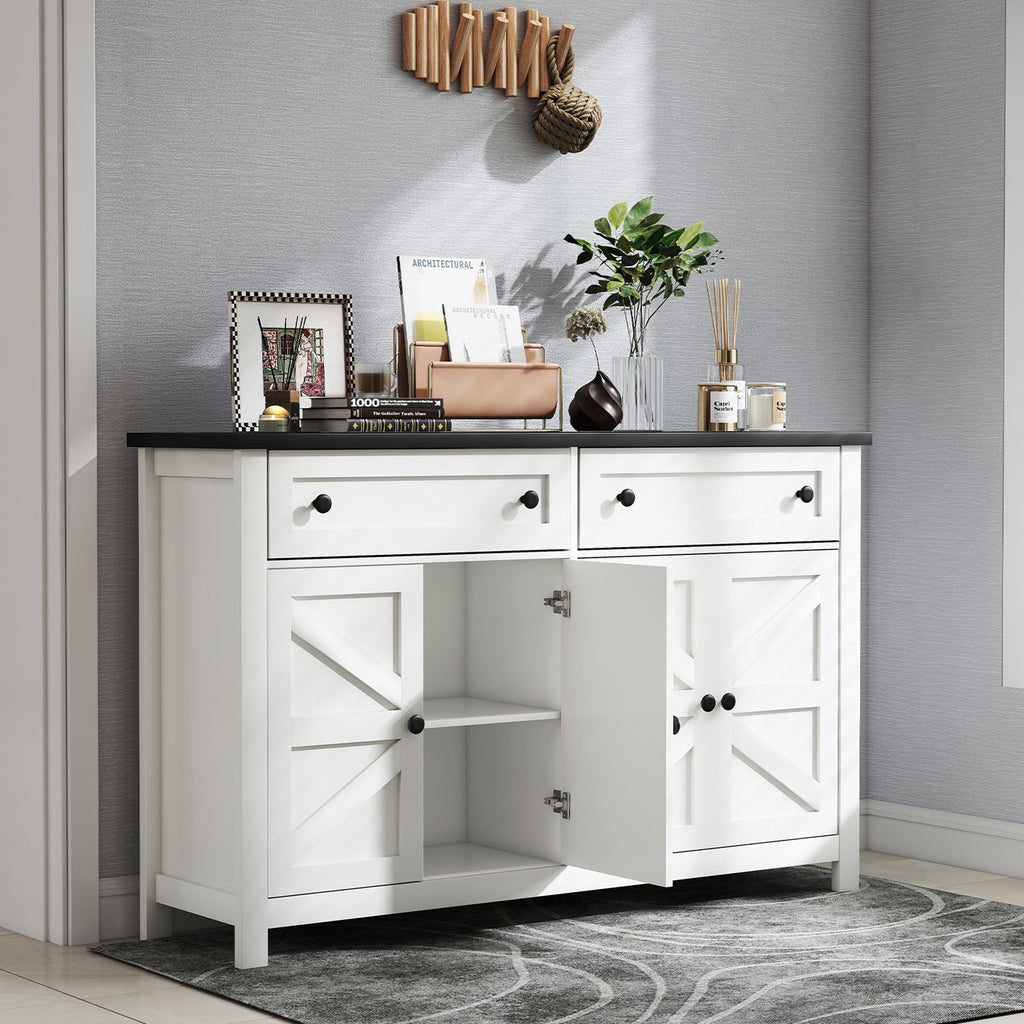 55.1in Sideboard Buffet Cabinet Kitchen Storage Sideboard with Drawers Doors Modern Farmhouse Coffee Bar Cabinet for Dining Room Living Room White