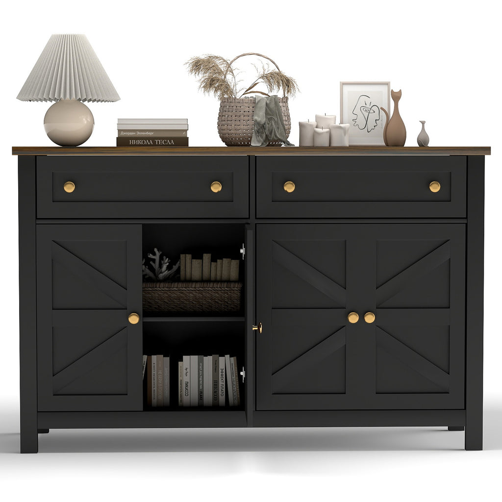 55.1in Sideboard Buffet Cabinet Kitchen Storage Sideboard with Drawers Doors Modern Farmhouse Coffee Bar Cabinet for Dining Room Living Room Black