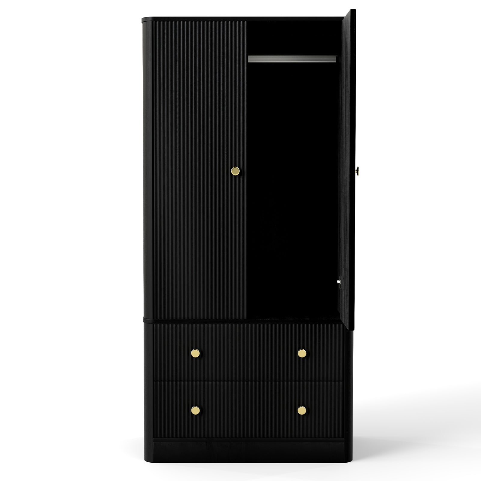 Clothing Wardrobe 2 Doors 2 Drawers Elegant Wooden Freestanding Storage Cabinet for Bedroom Living Room Office