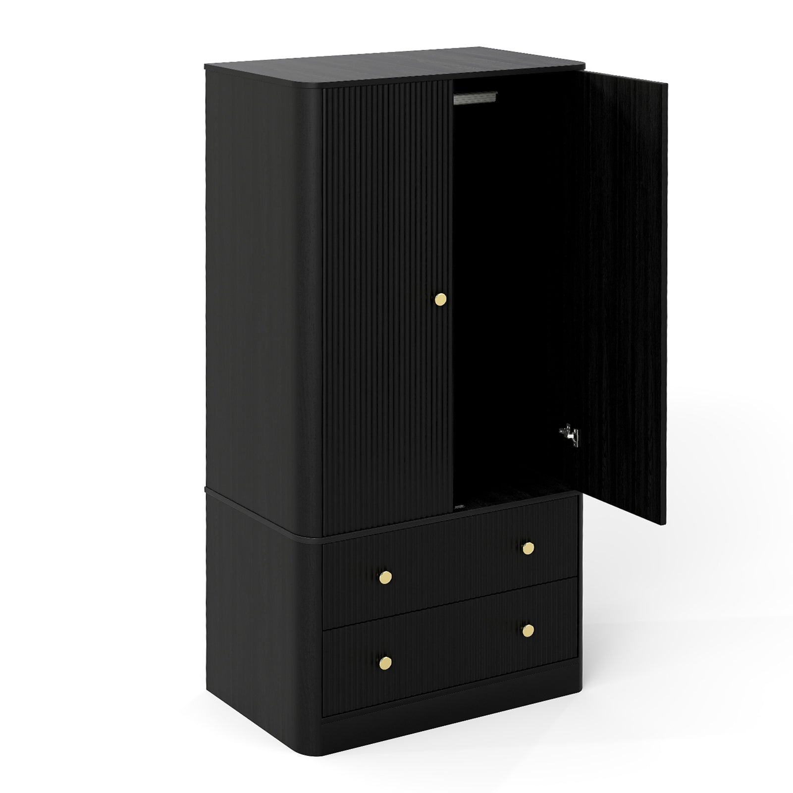 Clothing Wardrobe 2 Doors 2 Drawers Elegant Wooden Freestanding Storage Cabinet for Bedroom Living Room Office