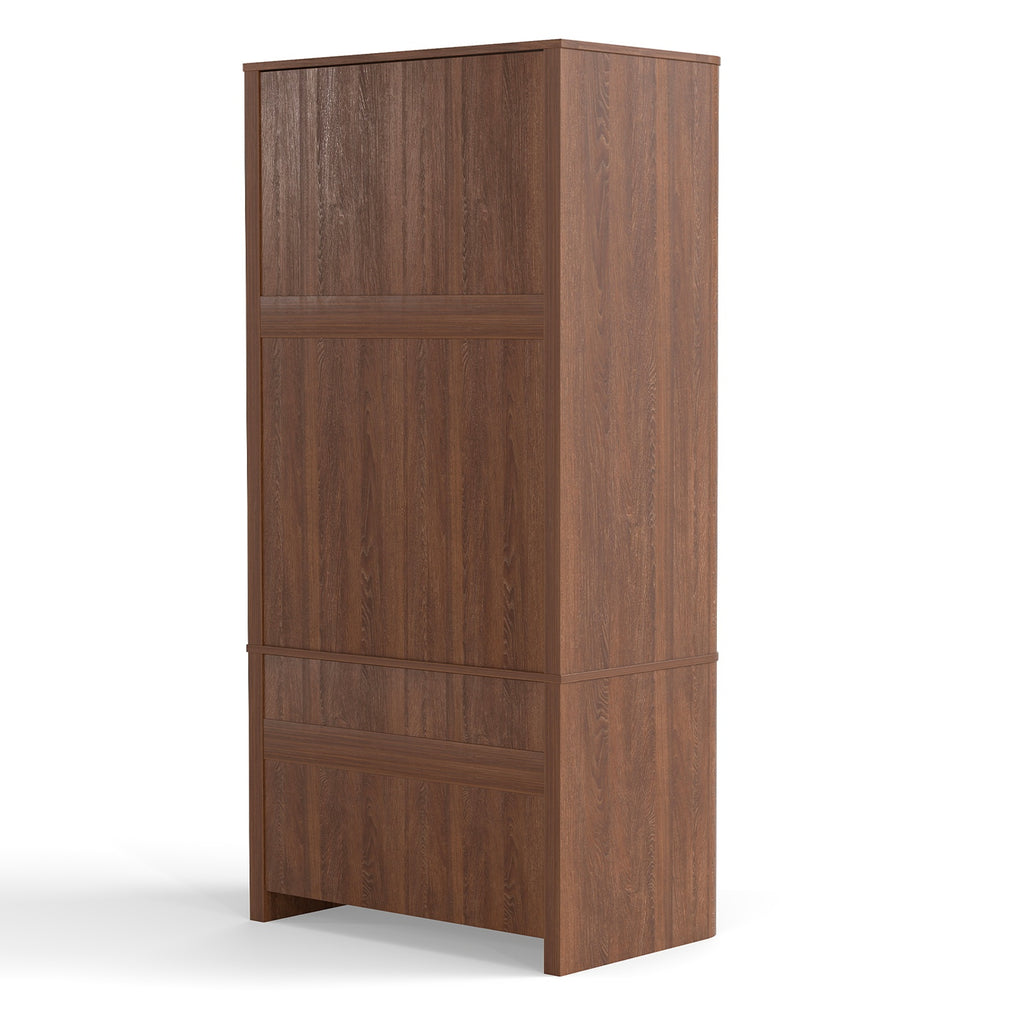 Clothing Wardrobe 2 Doors 2 Drawers Elegant Wooden Freestanding Storage Cabinet for Bedroom Living Room Office