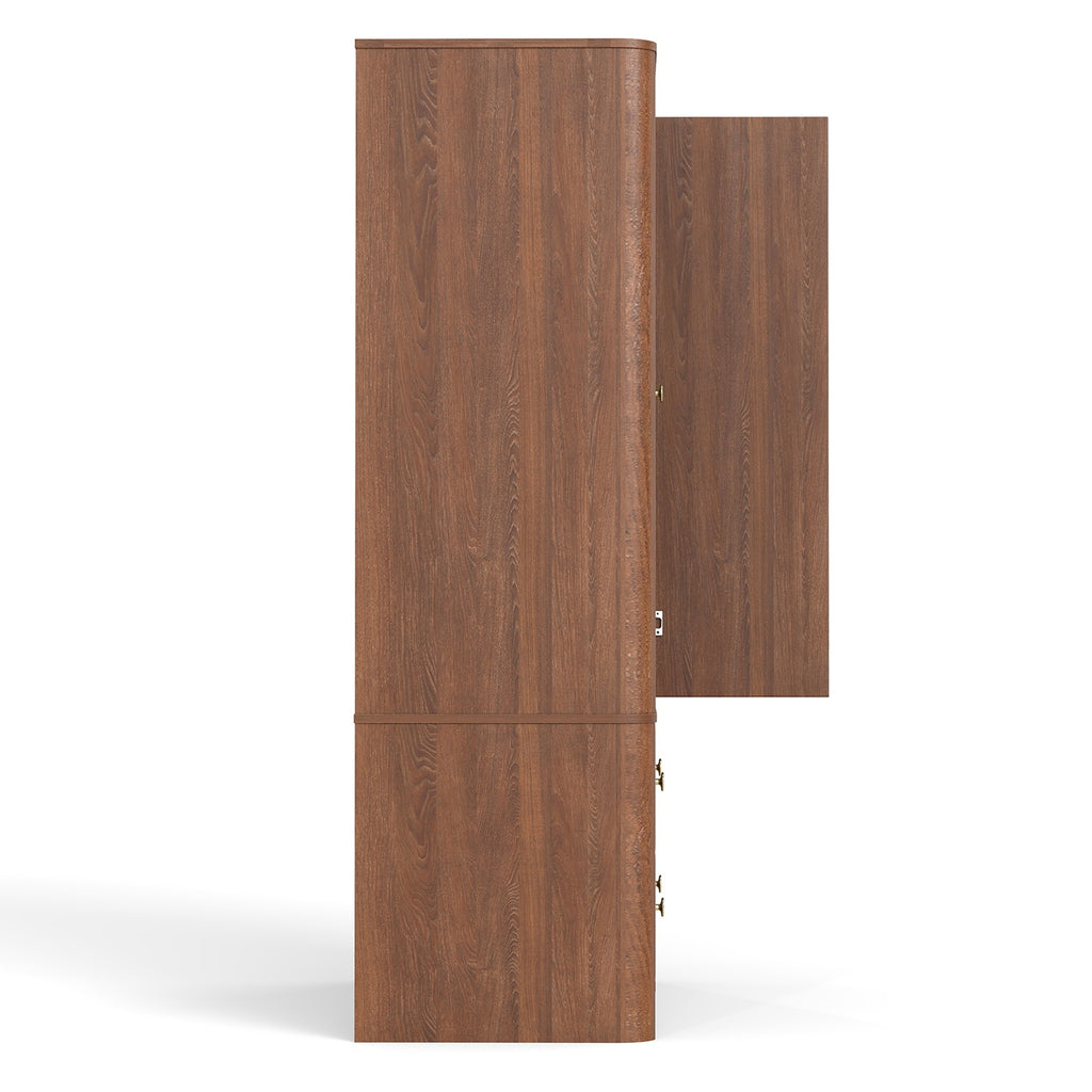 Clothing Wardrobe 2 Doors 2 Drawers Elegant Wooden Freestanding Storage Cabinet for Bedroom Living Room Office
