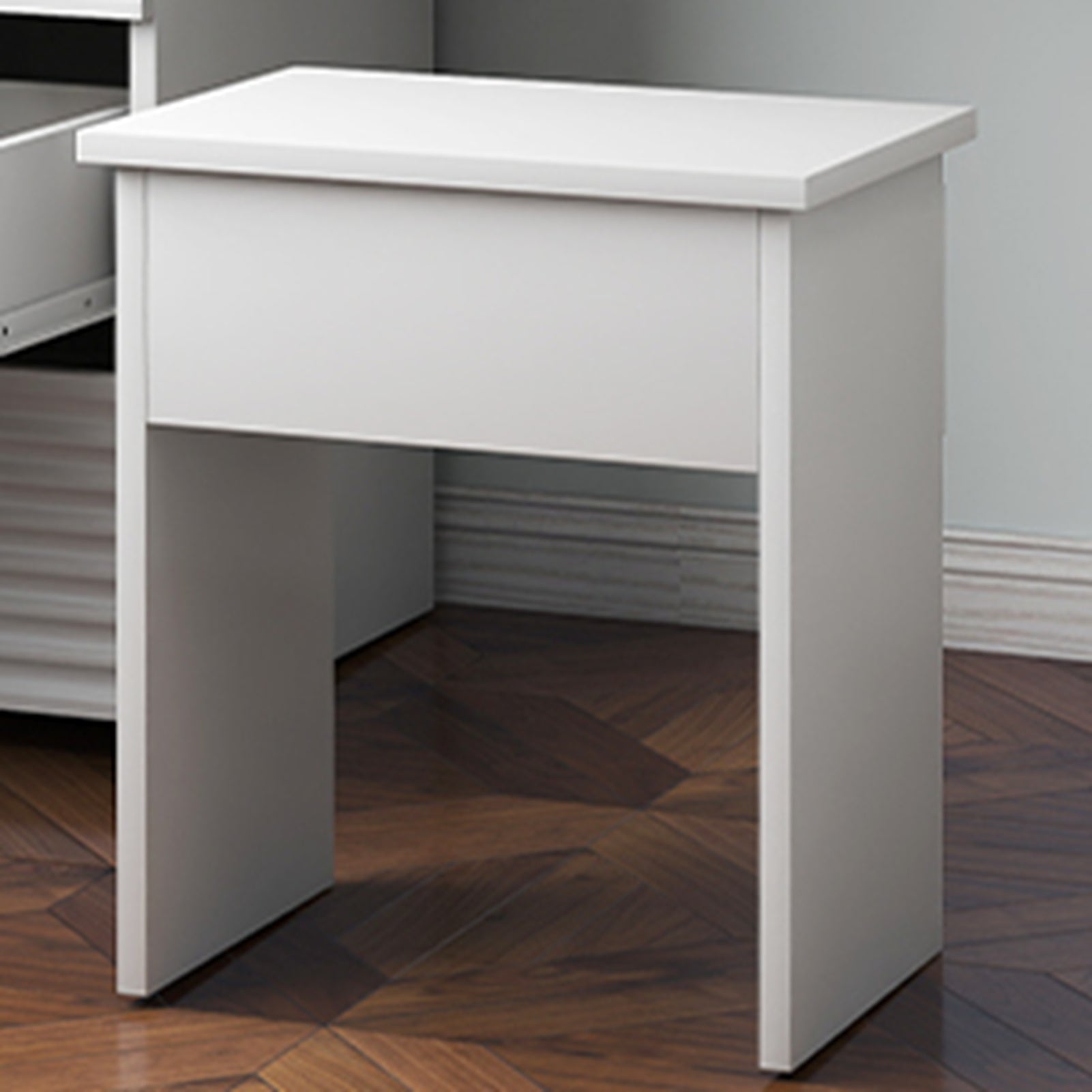 Makeup Vanity Desk with Mirror Lights Glass Tabletop Vanity Table Modern Makeup Desk with Drawers for Bedroom White US Plug