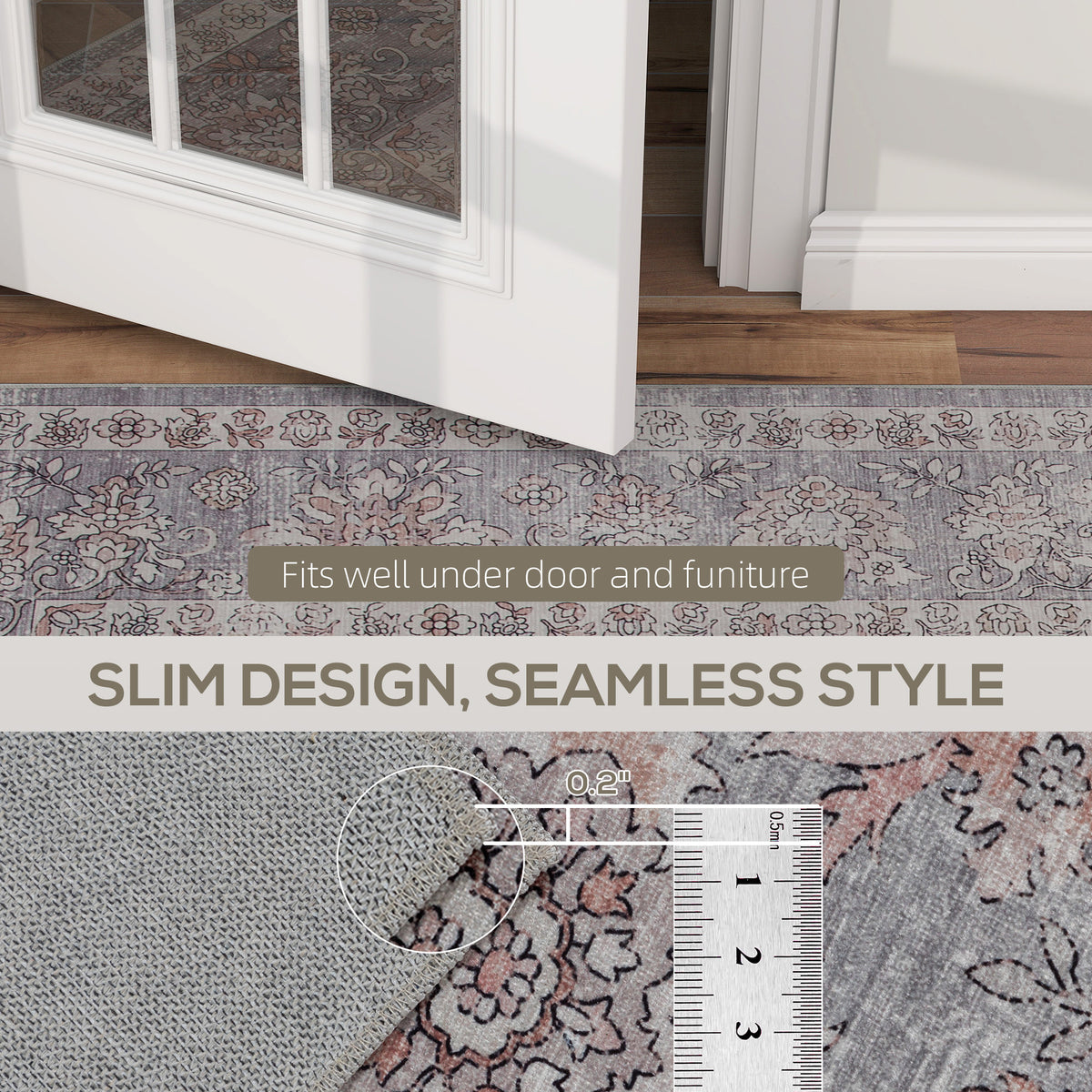 AEELLEEA 5'x7' Vintage Floral Area Rug, Non Slip Thin Washable Rug, Low Pile Distressed Carpet for High Traffic Living Room Bedroom