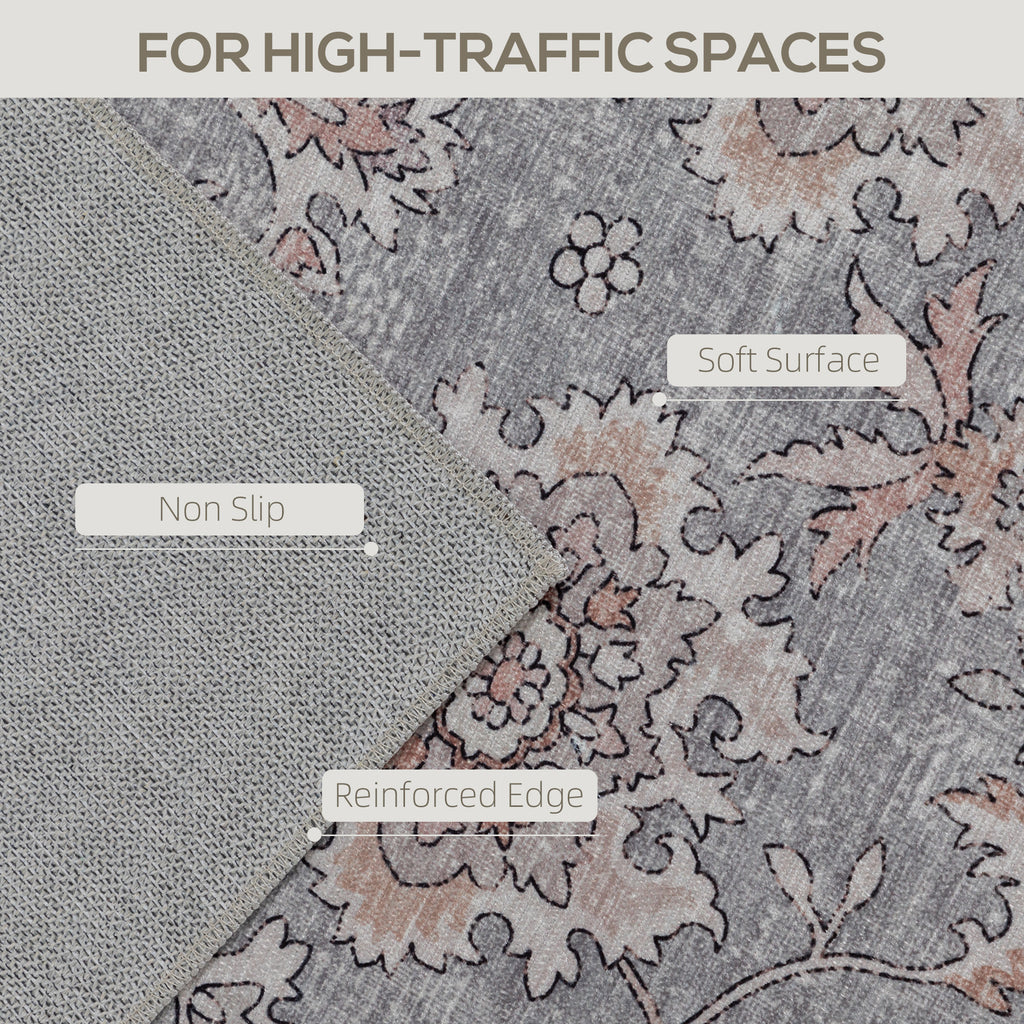 AEELLEEA 5'x7' Vintage Floral Area Rug, Non Slip Thin Washable Rug, Low Pile Distressed Carpet for High Traffic Living Room Bedroom