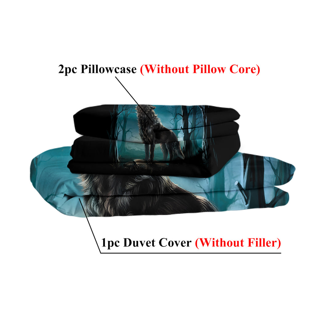 AEELLEEA Forest Wolf Print Duvet Cover Set 3 Piece, Microfiber Bedding with Zipper & Corner Ties, 1 Duvet Cover + 2 Pillow Shams