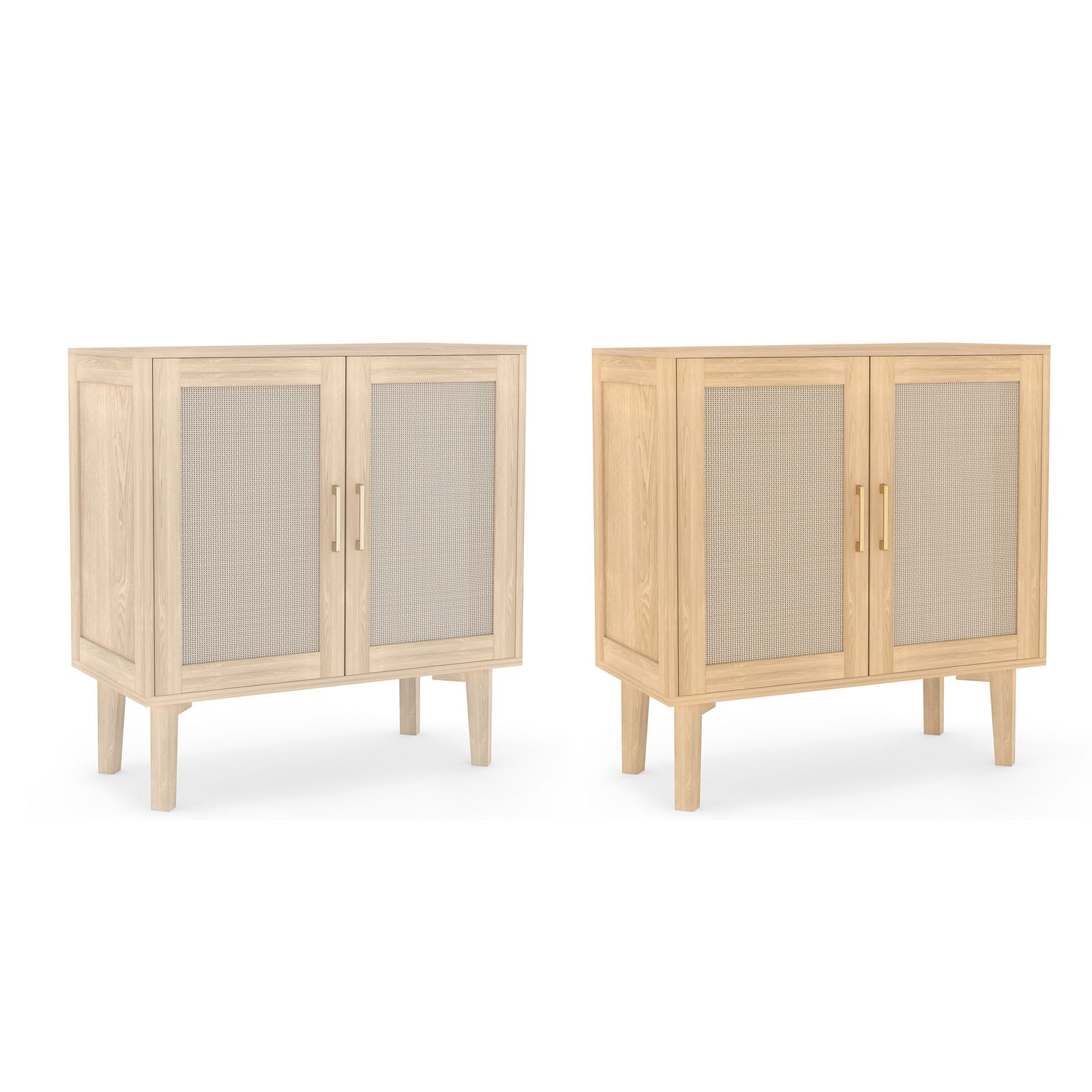 Buffet Cabinet with Rattan Decor Doors Solid Wood Feet Multifunctional Sideboard Cabinet for Dining Room Kitchen