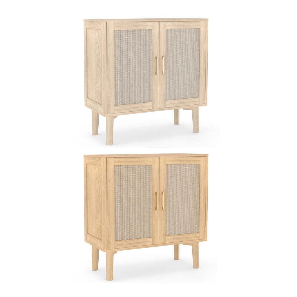 Buffet Cabinet with Rattan Decor Doors Solid Wood Feet Multifunctional Sideboard Cabinet for Dining Room Kitchen