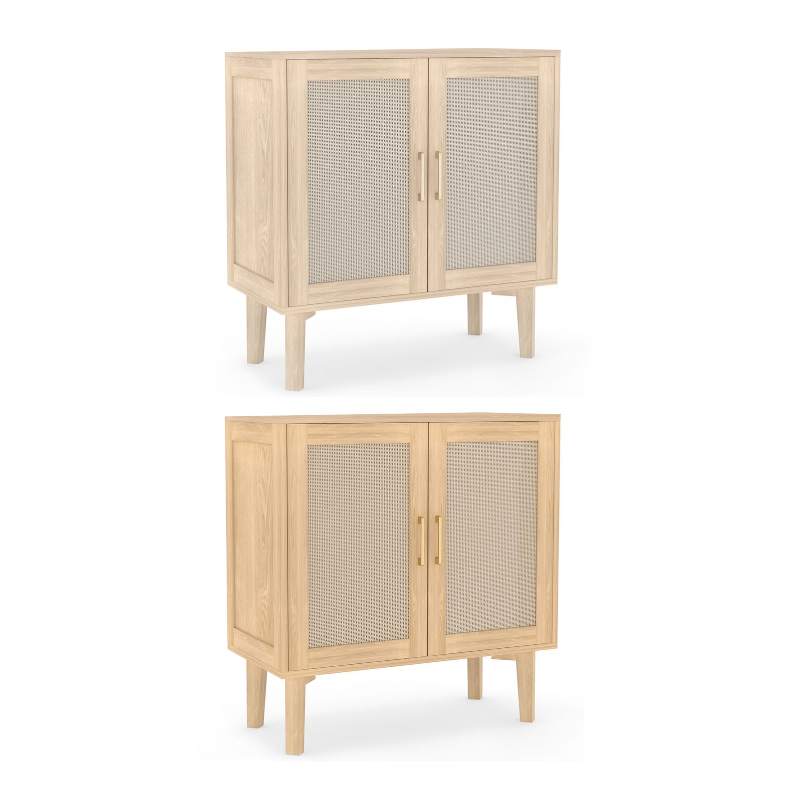 Buffet Cabinet with Rattan Decor Doors Solid Wood Feet Multifunctional Sideboard Cabinet for Dining Room Kitchen