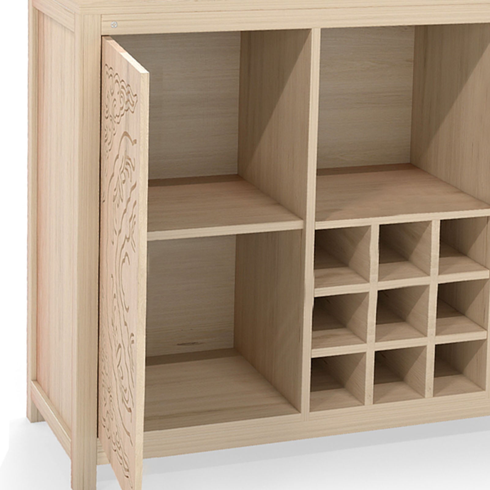 Wine Bar Cabinet with 2 Doors MDF Buffet Storage Liquor Cabinet with Wine Rack and Glass Holder for Living Dining Room Kitchen Wood Color