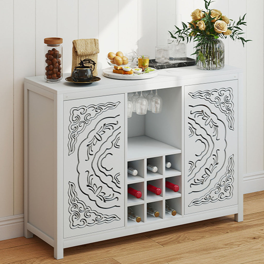 Wine Bar Cabinet with 2 Doors MDF Buffet Storage Liquor Cabinet with Wine Rack and Glass Holder for Living Dining Room Kitchen White
