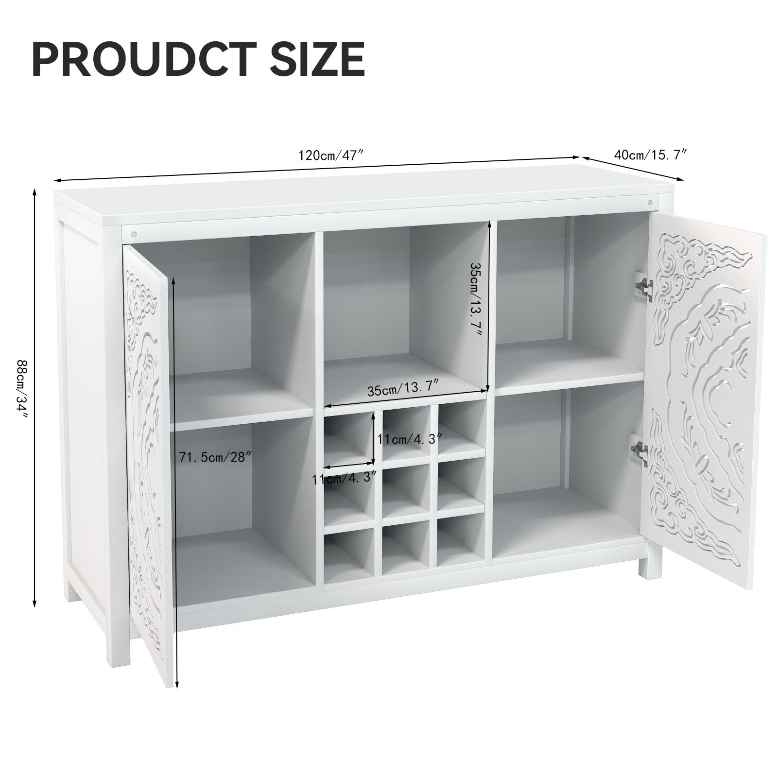 Wine Bar Cabinet with 2 Doors MDF Buffet Storage Liquor Cabinet with Wine Rack and Glass Holder for Living Dining Room Kitchen White