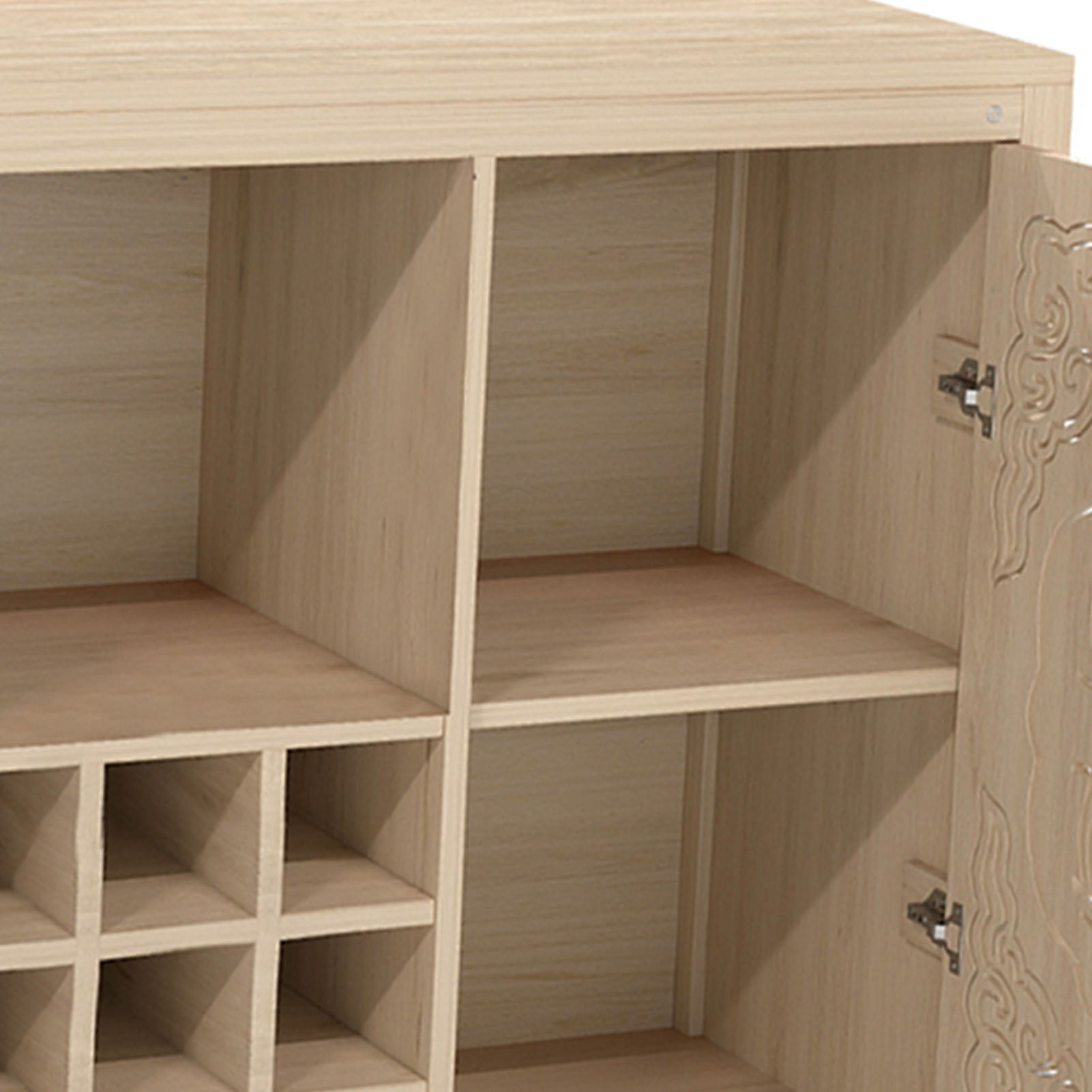 Wine Bar Cabinet with 2 Doors MDF Buffet Storage Liquor Cabinet with Wine Rack and Glass Holder for Living Dining Room Kitchen Wood Color