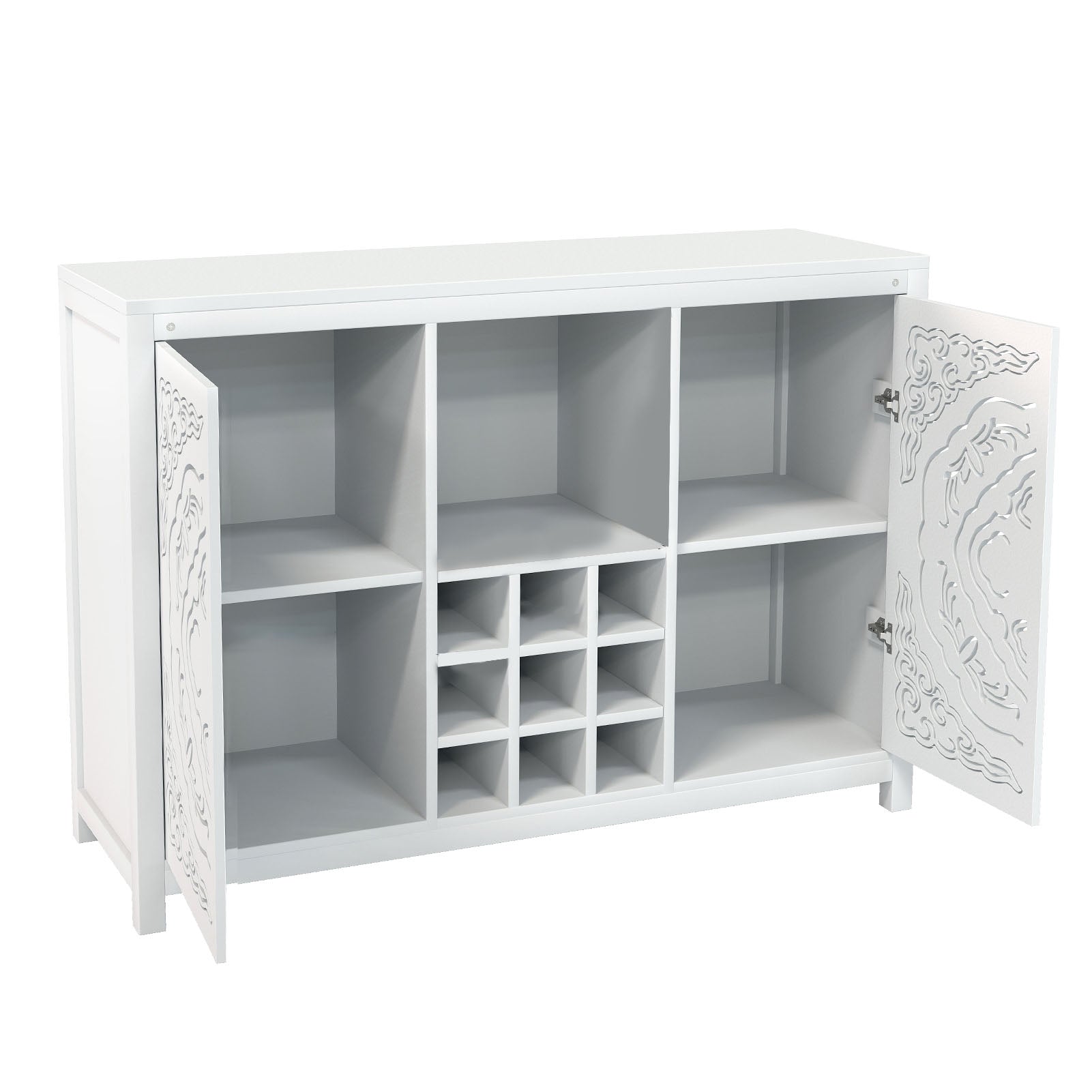 Wine Bar Cabinet with 2 Doors MDF Buffet Storage Liquor Cabinet with Wine Rack and Glass Holder for Living Dining Room Kitchen White