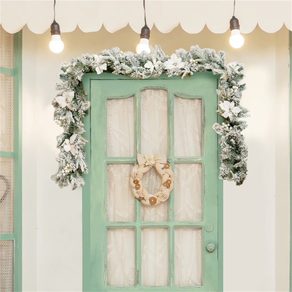 AEELLEEA 9FT Pre-Lit Snow Flocked Christmas Garland, Artificial Greenery with White Poinsettia & Berries for Fireplace Stair Railing Holiday Decor
