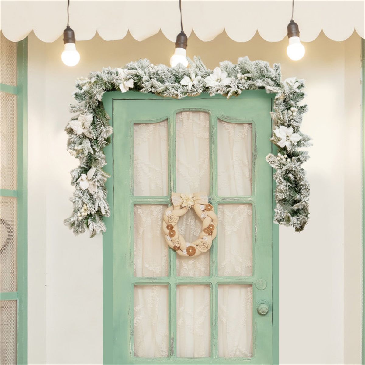 AEELLEEA 9FT Pre-Lit Snow Flocked Christmas Garland, Artificial Greenery with White Poinsettia & Berries for Fireplace Stair Railing Holiday Decor