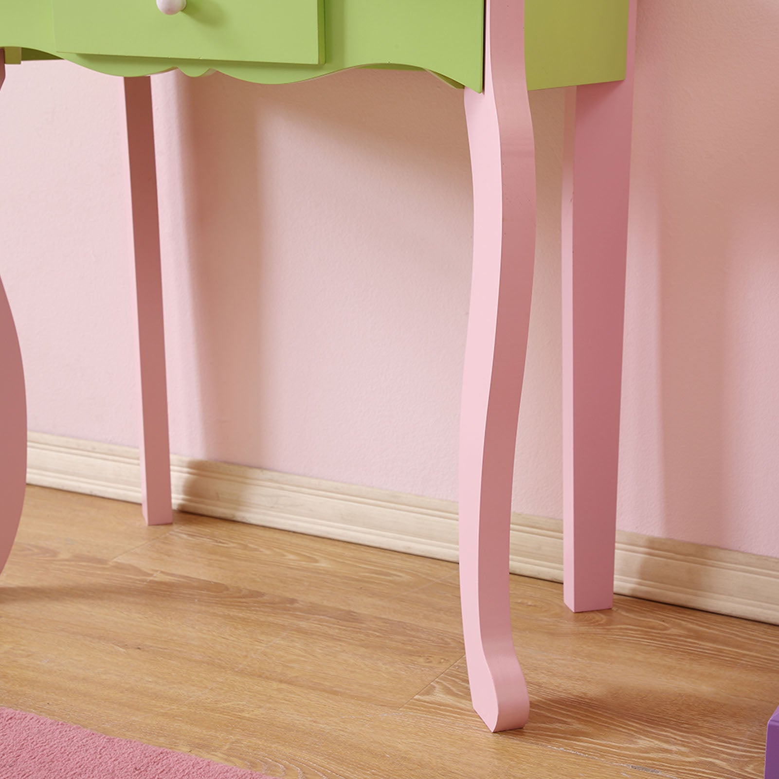 Kids Vanity Set with Mirror Drawer Flower Fairy Design Wooden Toddler Girls Makeup Dressing Table Chair Set for Over 3 Years Kids