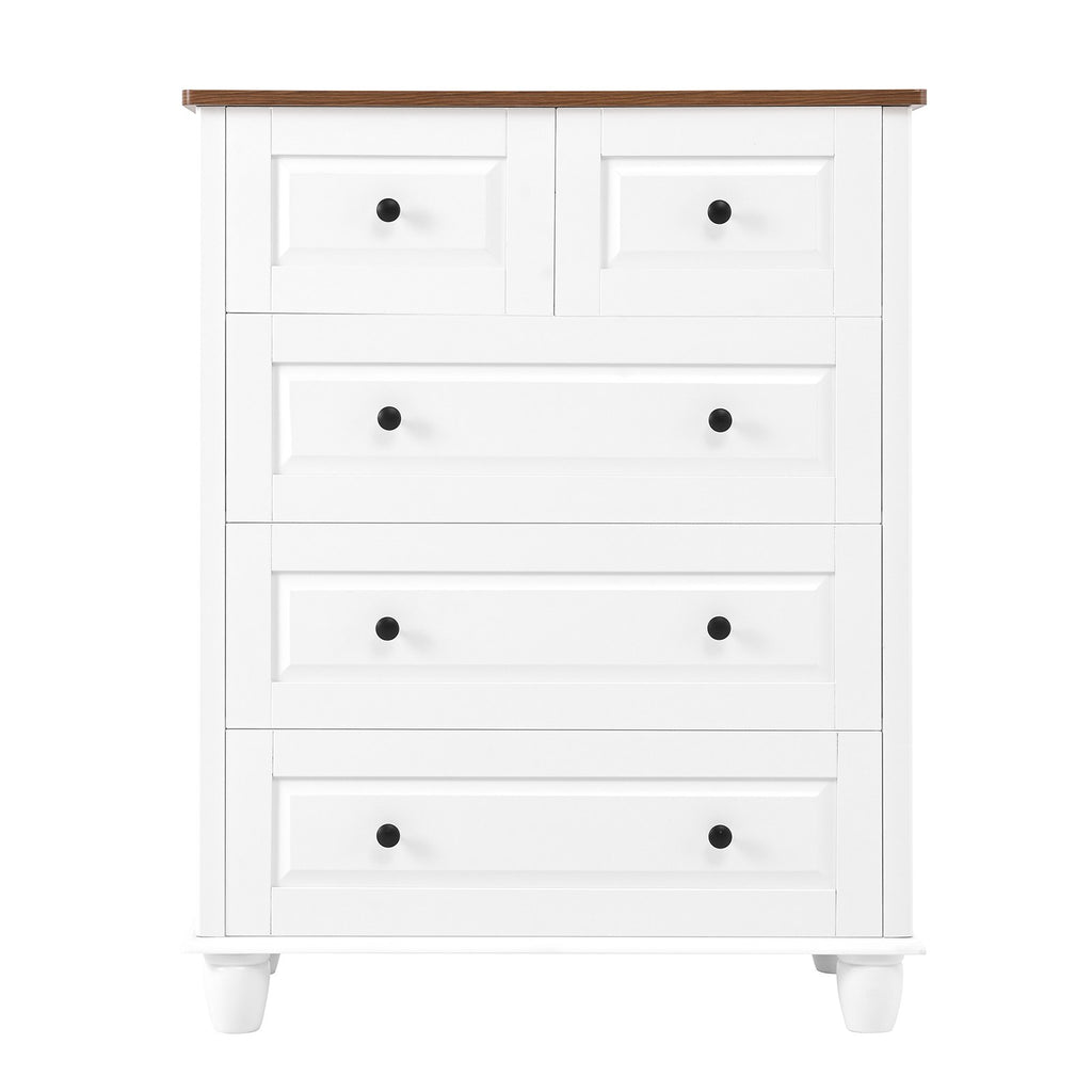 5 Drawer Cabinet for Bedroom MDF Wooden Storage Cabinet Organizer Modern Chest of Drawer for Living Room Hallway White