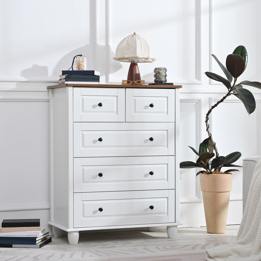 5 Drawer Cabinet for Bedroom MDF Wooden Storage Cabinet Organizer Modern Chest of Drawer for Living Room Hallway White