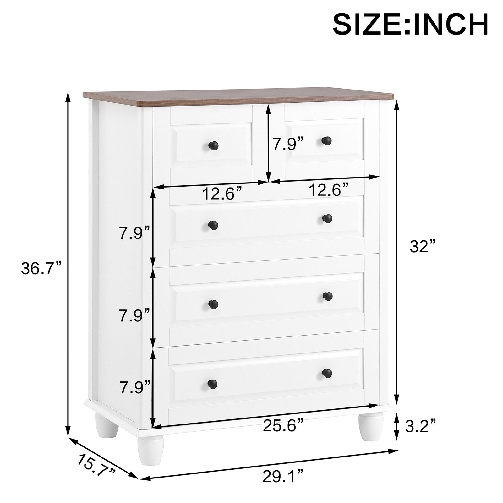 5 Drawer Cabinet for Bedroom MDF Wooden Storage Cabinet Organizer Modern Chest of Drawer for Living Room Hallway White