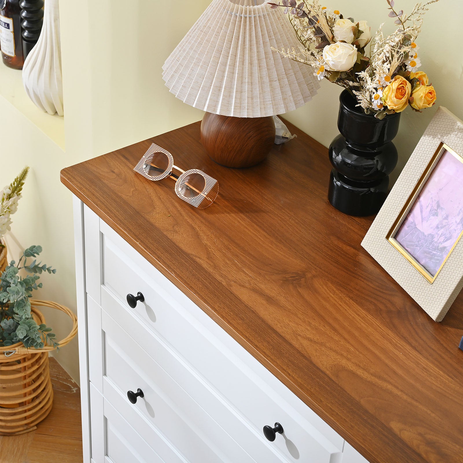 Chest of Drawers 6 Drawer Organizer Storage Chest Cabinet for Bedroom Living Room Hallway Entryway White