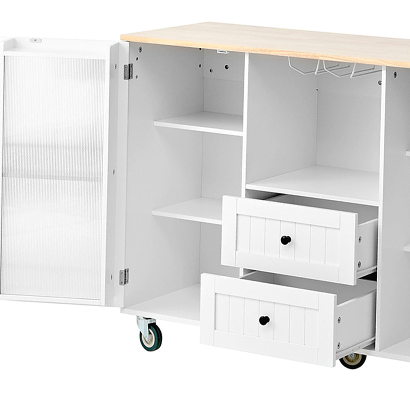 Kitchen Island with Rolling Table On Wheels with Drop Leaf Bar Countertop Side Open Storage Rack White