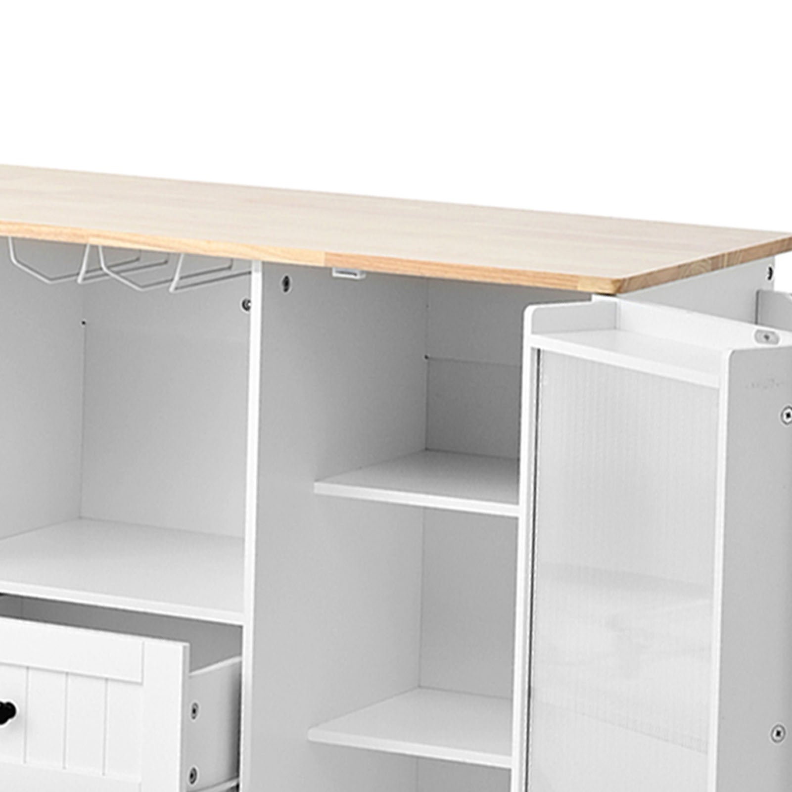 Kitchen Island with Rolling Table On Wheels with Drop Leaf Bar Countertop Side Open Storage Rack White