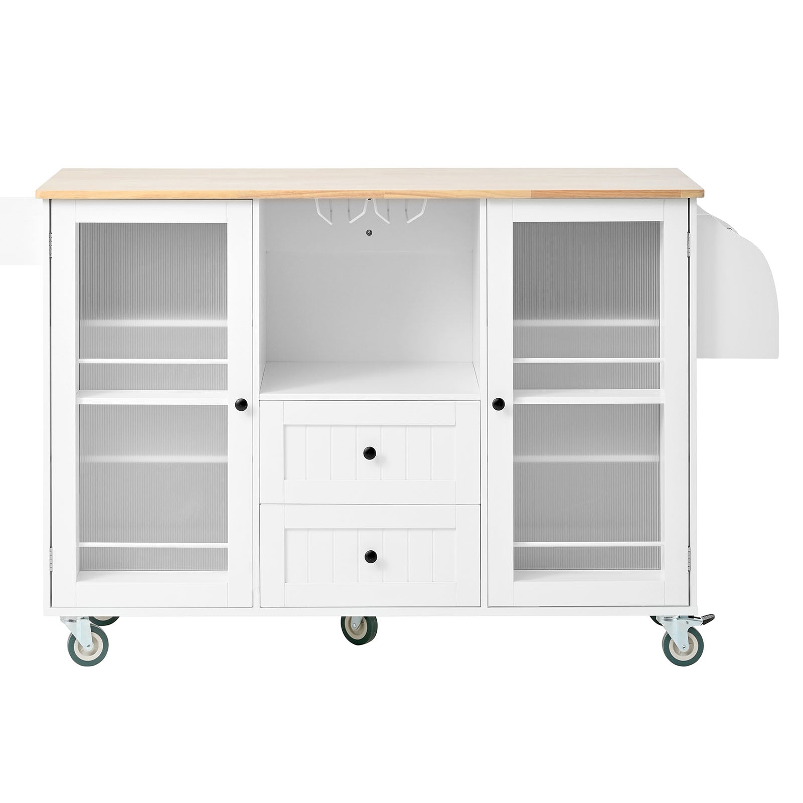 Kitchen Island with Rolling Table On Wheels with Drop Leaf Bar Countertop Side Open Storage Rack White