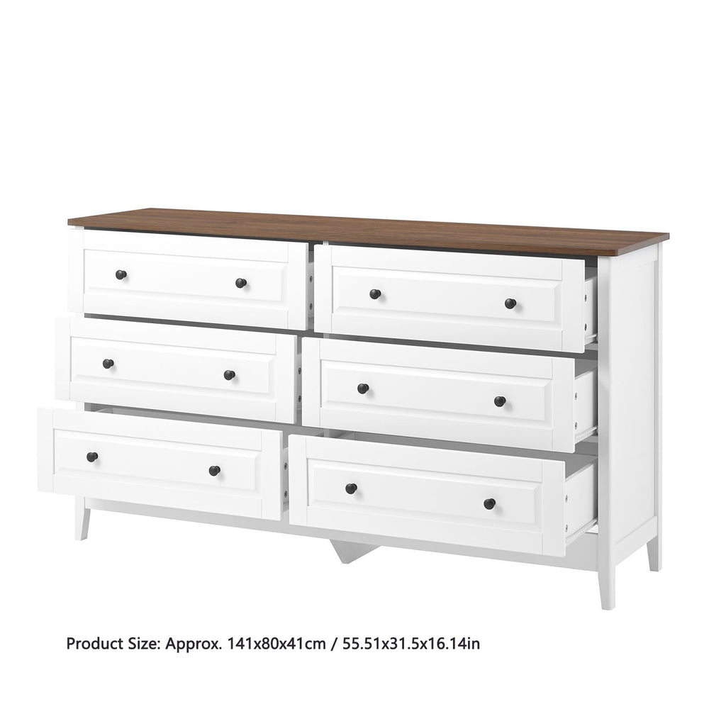 Chest of Drawers 6 Drawer Organizer Storage Chest Cabinet for Bedroom Living Room Hallway Entryway White