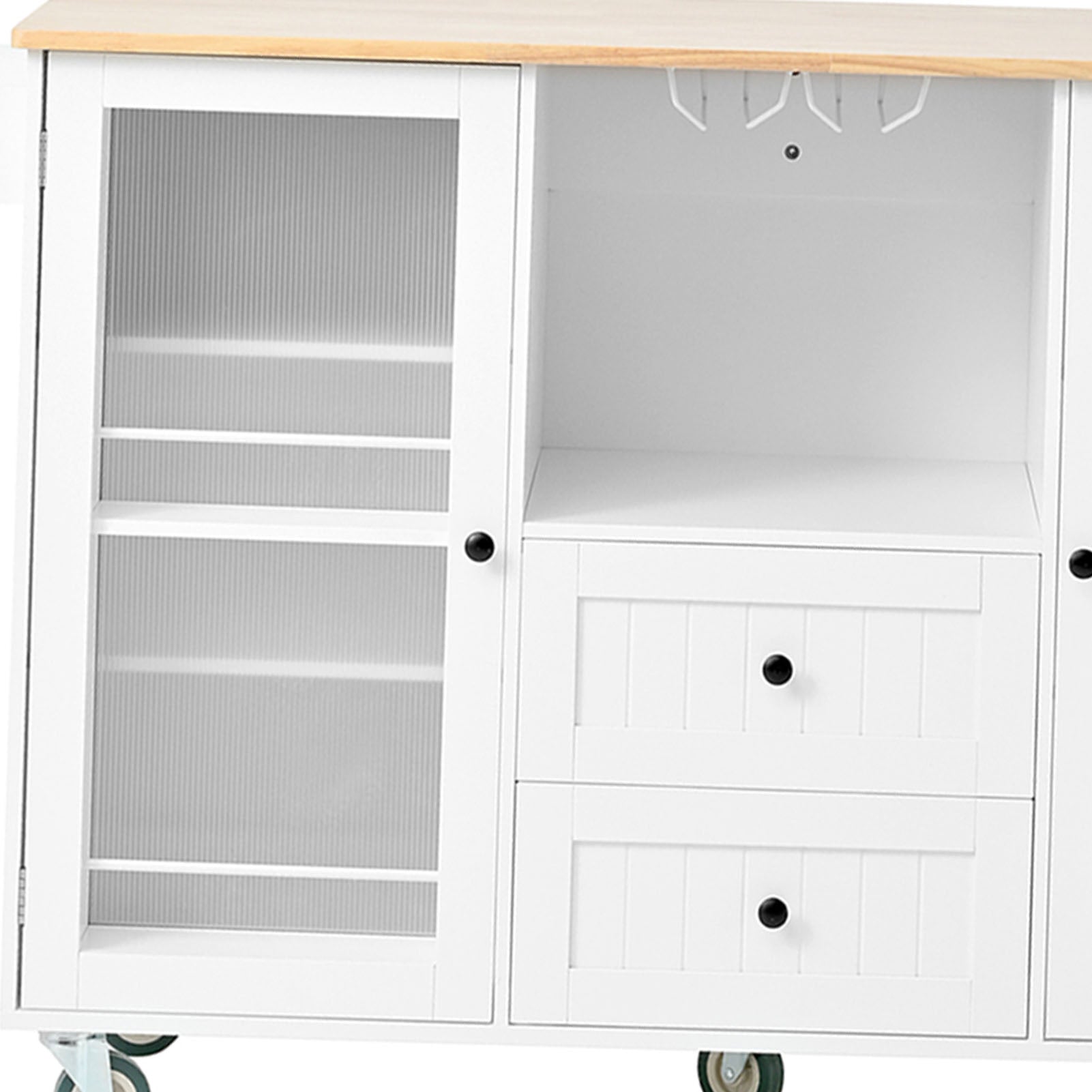 Kitchen Island with Rolling Table On Wheels with Drop Leaf Bar Countertop Side Open Storage Rack White