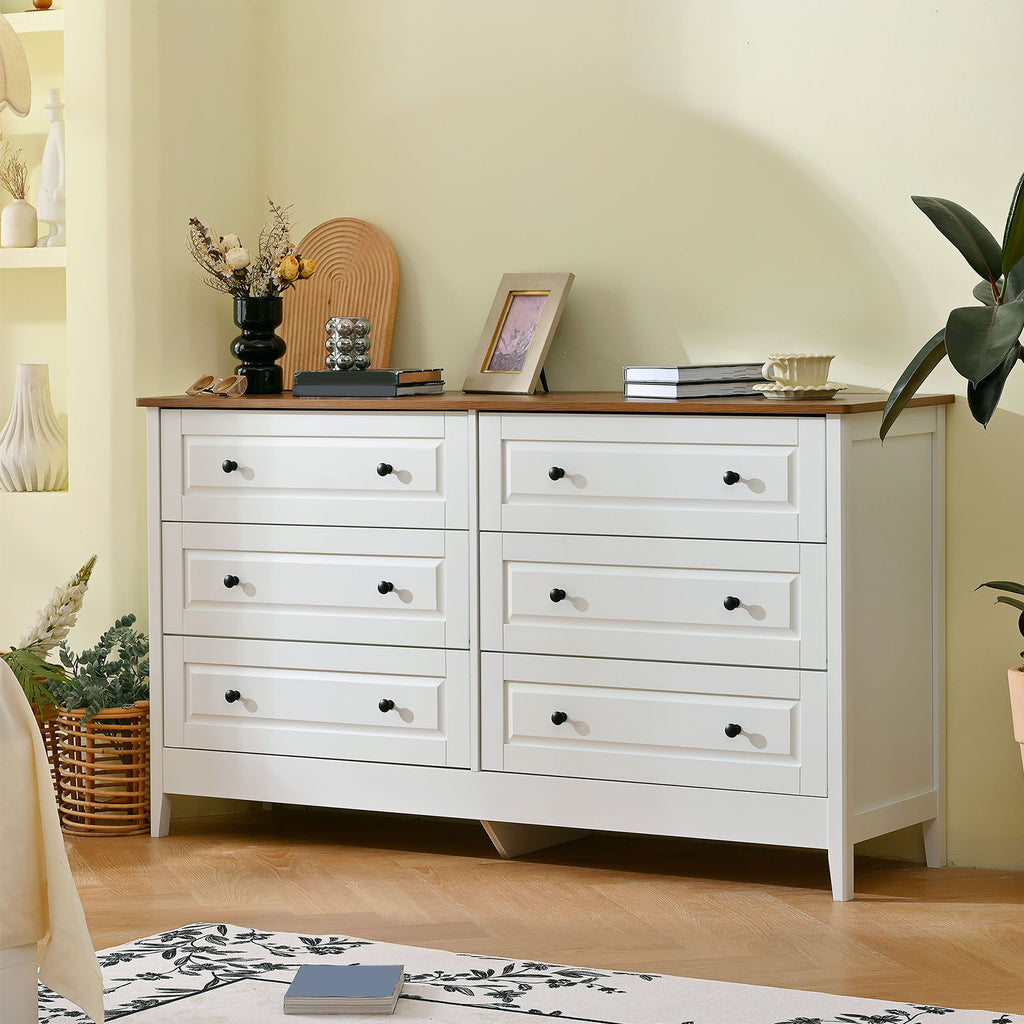 Chest of Drawers 6 Drawer Organizer Storage Chest Cabinet for Bedroom Living Room Hallway Entryway White