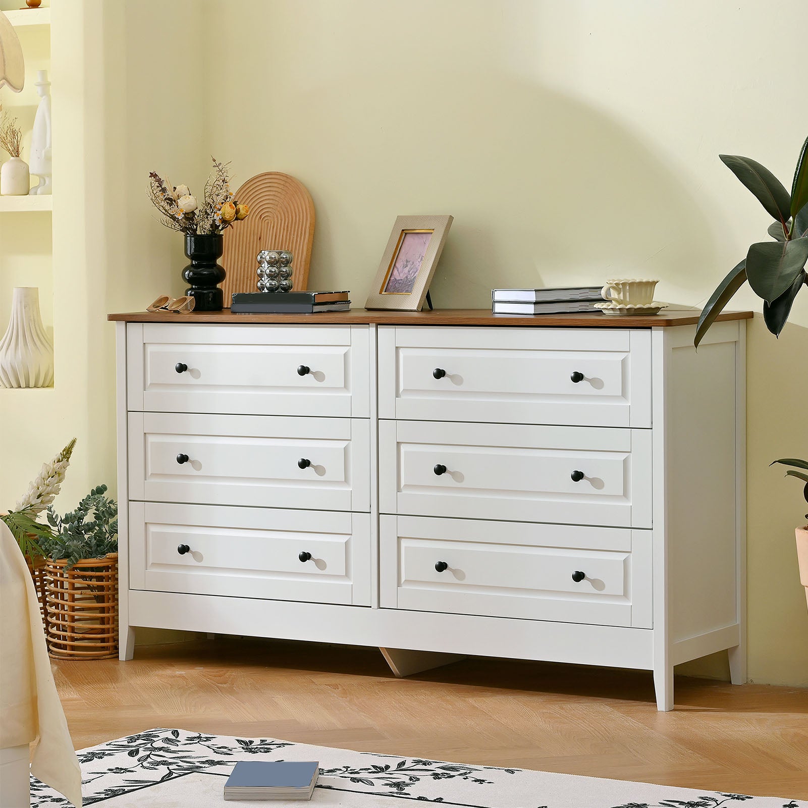 Chest of Drawers 6 Drawer Organizer Storage Chest Cabinet for Bedroom Living Room Hallway Entryway White