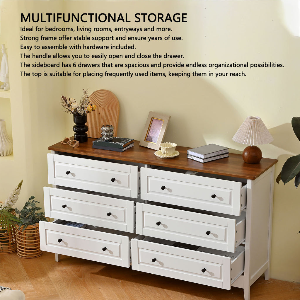 Chest of Drawers 6 Drawer Organizer Storage Chest Cabinet for Bedroom Living Room Hallway Entryway White