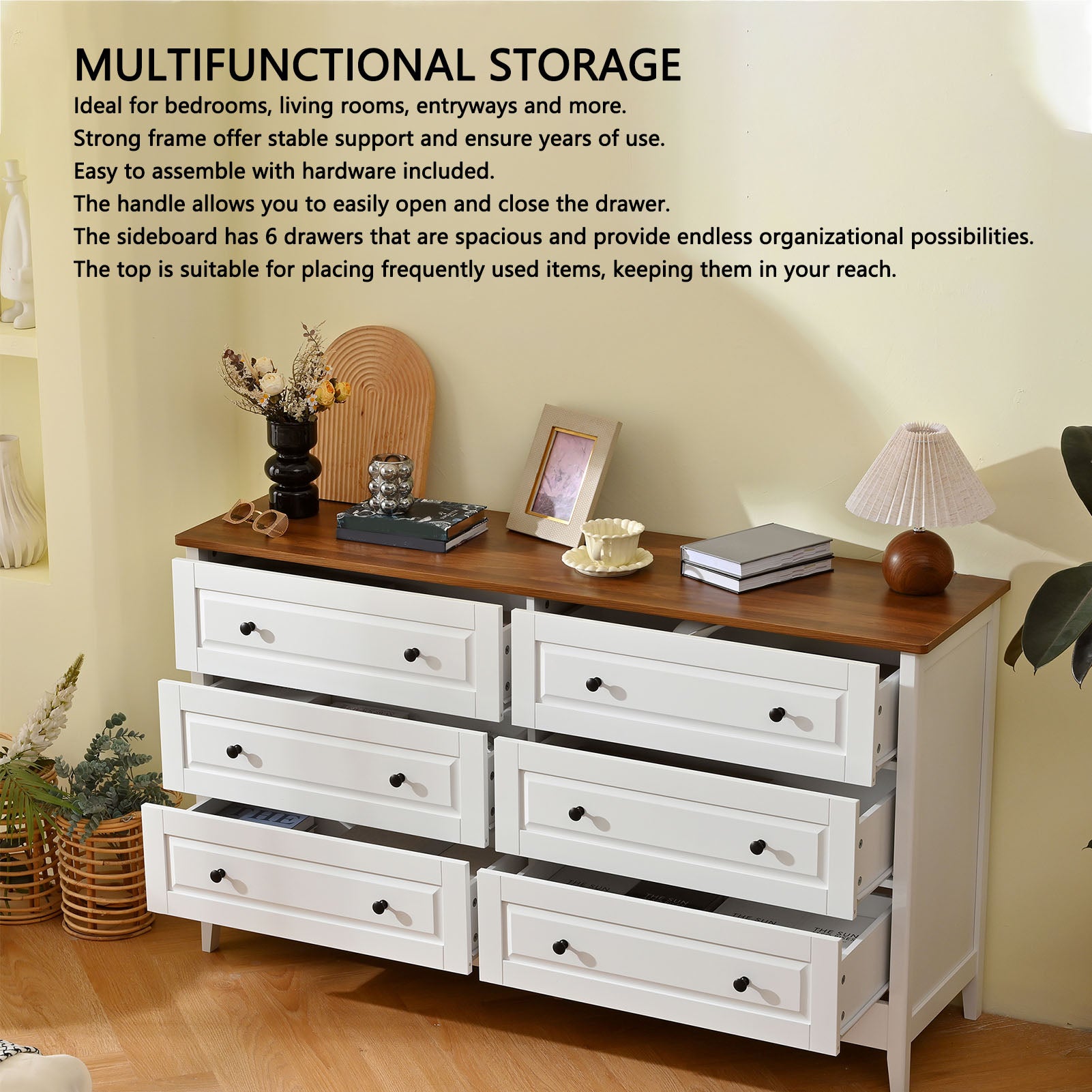 Chest of Drawers 6 Drawer Organizer Storage Chest Cabinet for Bedroom Living Room Hallway Entryway White
