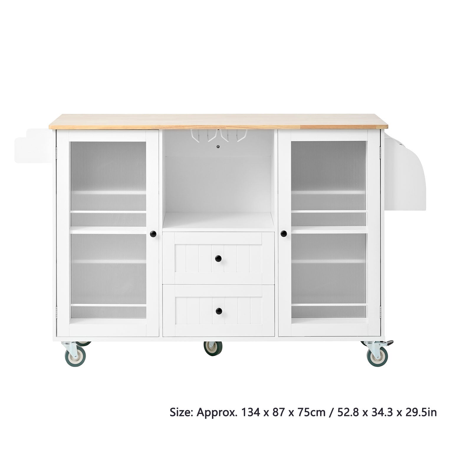 Kitchen Island with Rolling Table On Wheels with Drop Leaf Bar Countertop Side Open Storage Rack White