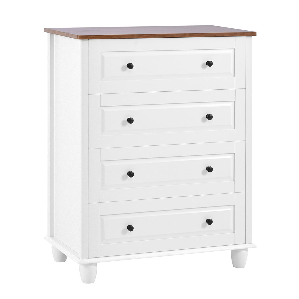Bedroom White Dresser 4 Drawers Spacious Storage Organizer Chest with Brushed Metal Handle for Living Room